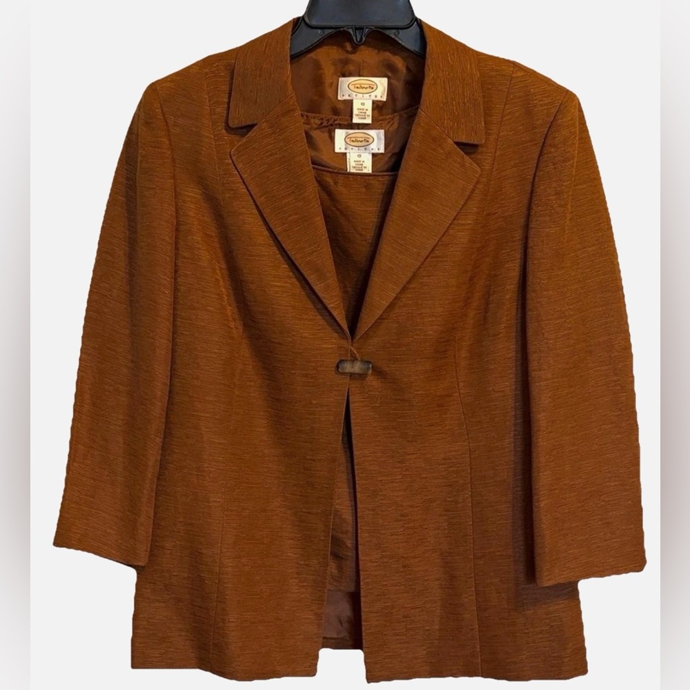 Talbots 2 Piece Silk Linen Blazer Tank Set 10P Petite Bronze Brown